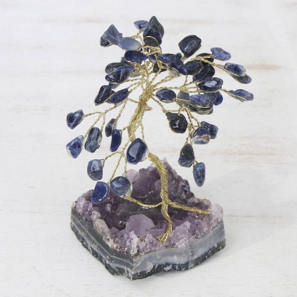 Handmade Little Tree Sodalite Gemstone Sculpture - Picture 2 of 3